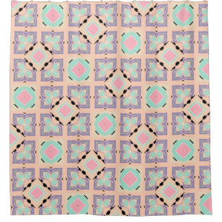 Cortina De Ducha Patrón de baldosas geométricas pastel | Rosa menta