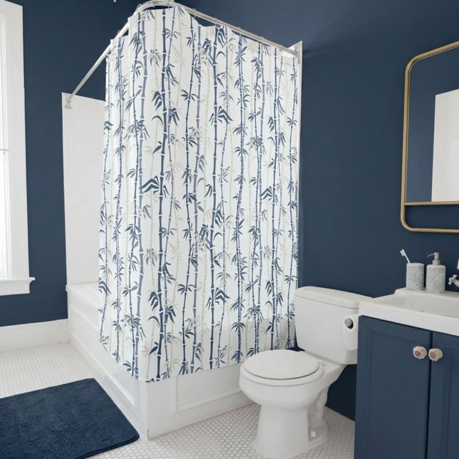 Cortina De Ducha Patrón de Bambú Tonos de Azul (Classy Calm Blue Bath Shower Curtain)