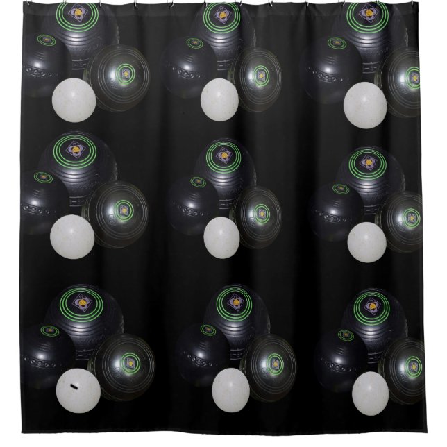 Cortina De Ducha Patrón De Bolas De Césped Blanco Y Negro. (Anverso)