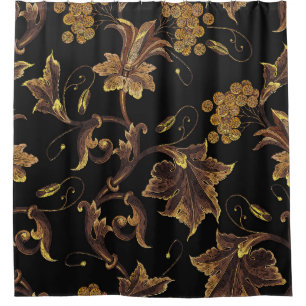 Cortina De Ducha Patrón de bordado floral dorado renacentista