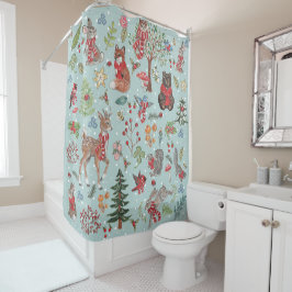 Cortina De Ducha Patrón de bosque de nieve azul para animales de bo