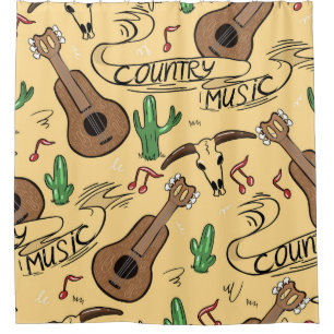 Cortina De Ducha Patrón de cactus de guitarra de música country
