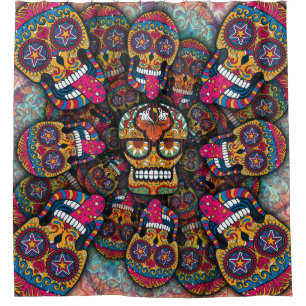 Cortina De Ducha Patrón de calaveras azucareras