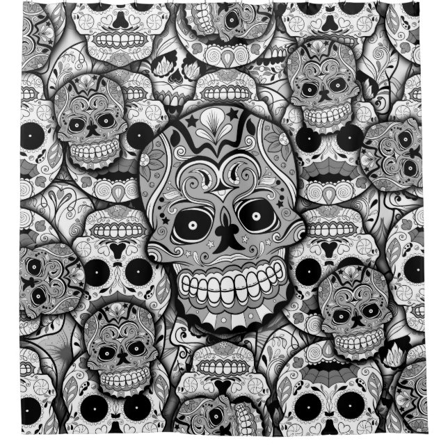 Cortina De Ducha Patrón de calaveras azucareras (Anverso)