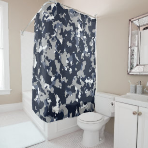 Cortina De Ducha Patrón de Camuflaje Azul Gris Blanco Camuflaje