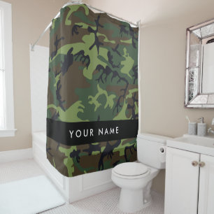 Cortina De Ducha Patrón de Camuflaje Verde, Tu nombre, Personaliza