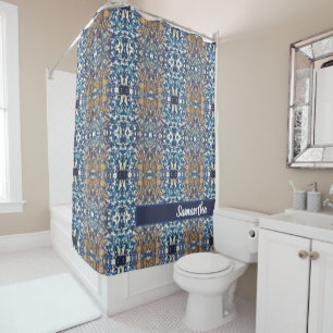Cortina De Ducha Patrón de cerámica de estilo loft azul marrón