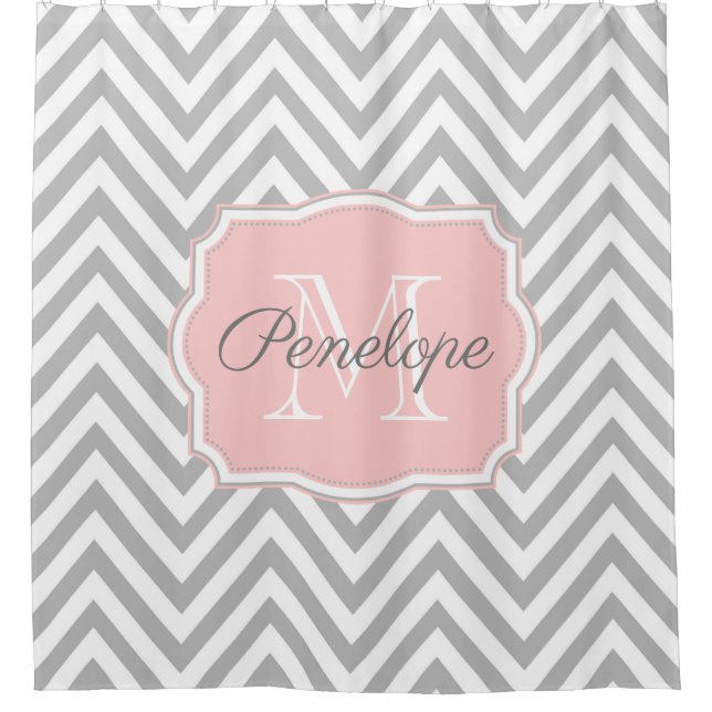 Cortina De Ducha Patrón de cheurón gris (Anverso)