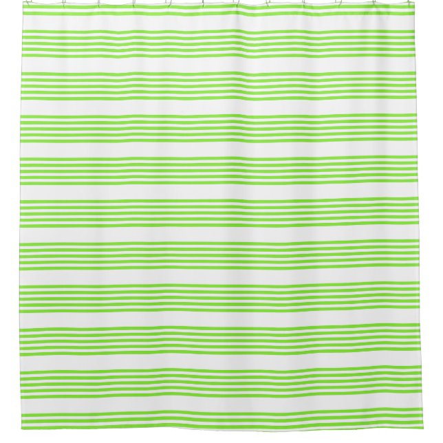 Cortina De Ducha Patrón de cinco rayas blanco y verde limón (Anverso)