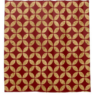 Cortina De Ducha Patrón de círculo geométrico dorado sobre rojo
