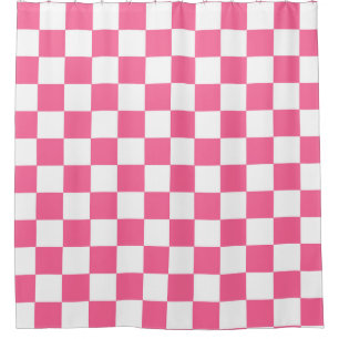 Cortina De Ducha Patrón de comprobación de color blanco rosado
