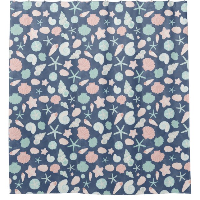 Cortina De Ducha patrón de conchas marinas (Anverso)