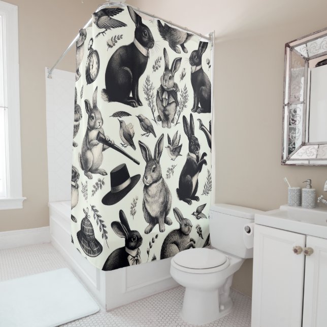 Cortina De Ducha Patrón de conejo de cosecha (In situ)