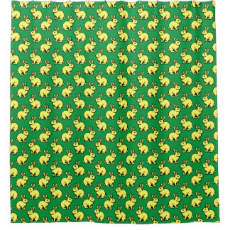 Cortina De Ducha Patrón de conejos: negro, amarillo intenso y verde