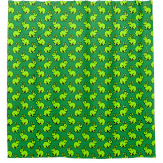 Cortina De Ducha Patrón de conejos - Negro, Chartreus y Kelly Green