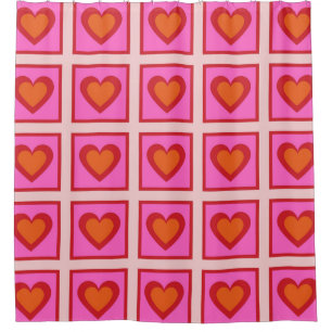 Cortina De Ducha Patrón de corazón a cuadros vintage retro rosa Y2K