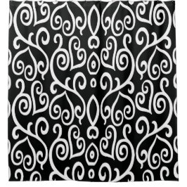 Cortina De Ducha Patrón de corazón blanco y negro