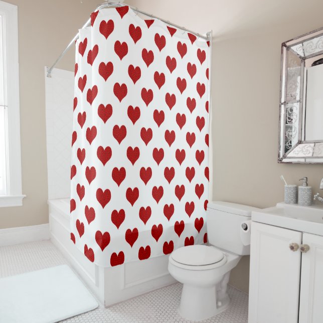 Cortina De Ducha Patrón de Corazón de Mosaico Rojo (In situ)