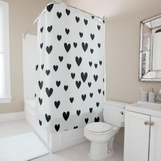 Cortina De Ducha Patrón de corazones cortos en ducha Moda en blanco