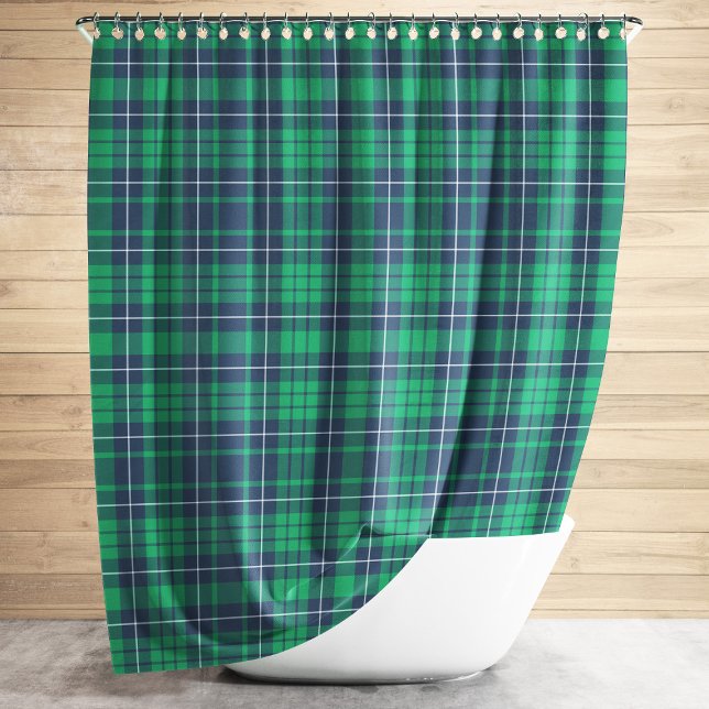 Cortina De Ducha Patrón de Cuadro Verde Casa de Campo Rústica (Green Plaid Pattern Rustic Farmhouse Shower Curtain)