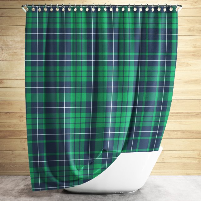 Cortina De Ducha Patrón de Cuadros Azul Verde Rústico (Rustic Green Blue Plaid Pattern Shower Curtain)