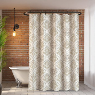 Cortina De Ducha Patrón de cuatro hojas en beige y blanco con deste