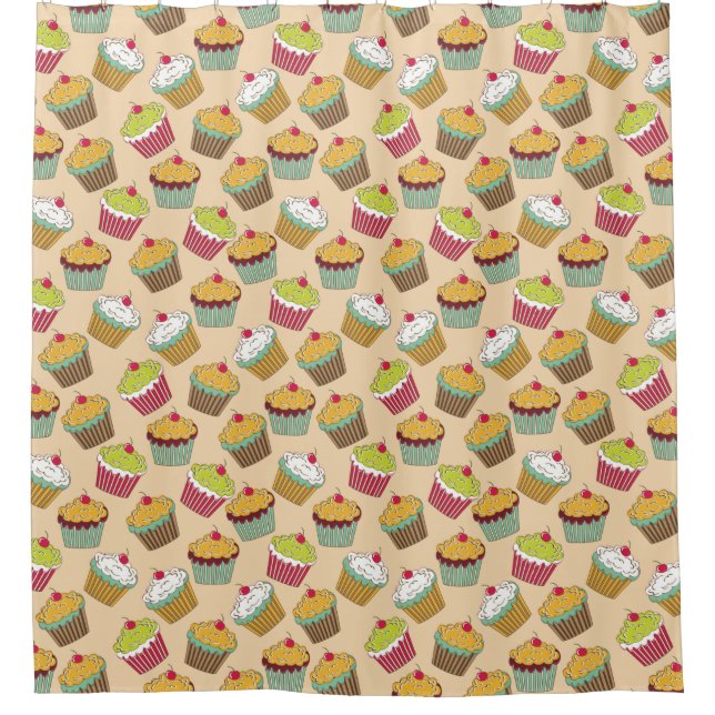Cortina De Ducha Patrón de Cupcakes (Anverso)