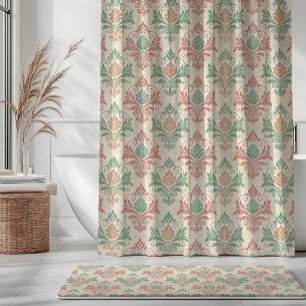 Cortina De Ducha Patrón de damasco vintage rosa polvoriento verde m