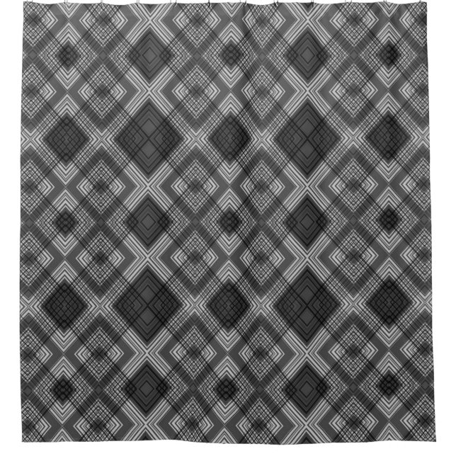 Cortina De Ducha Patrón de diamante geométrico en blanco y negro (Anverso)