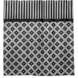 Cortina De Ducha Patrón de diamantes y rayas grises plateados