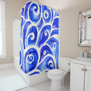 Cortina De Ducha Patrón de diseño curvo de resumen azul y blanco