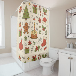 Cortina De Ducha Patrón de Doodle Navideño Alegre