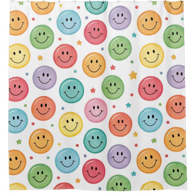 Cortina De Ducha Patrón de Emoji Sonriente (Anverso)