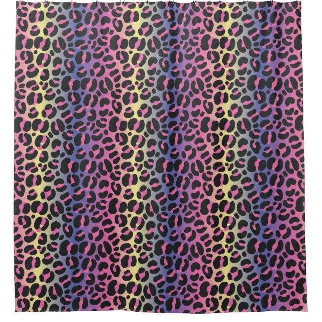 Cortina De Ducha Patrón de estampado de animal de leopardo arcoíris (Anverso)