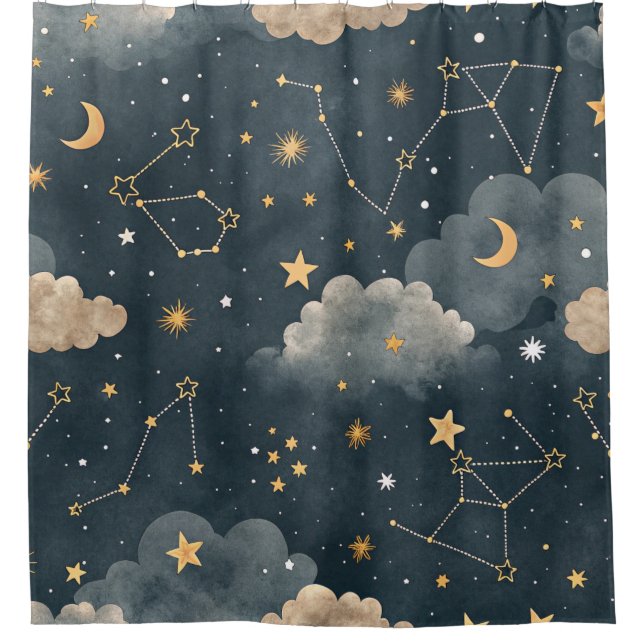 Cortina De Ducha Patrón de estrellas de constelación celestial (5) (Anverso)