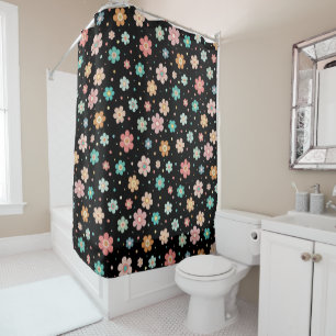 Cortina De Ducha Patrón De Flor Multicolor Cuaderno En Negro