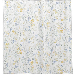 Cortina De Ducha Patrón de Flor Silvestre Amarillo Azul