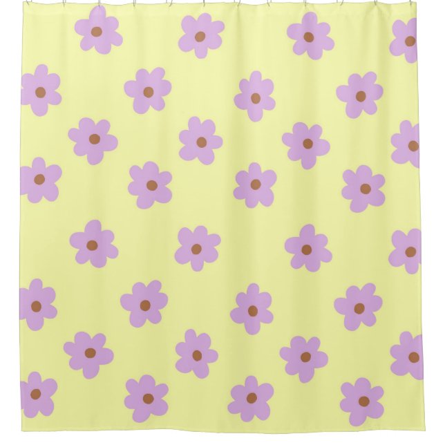 Cortina De Ducha Patrón De Flor Y2K Hippie Retro Púrpura (Anverso)