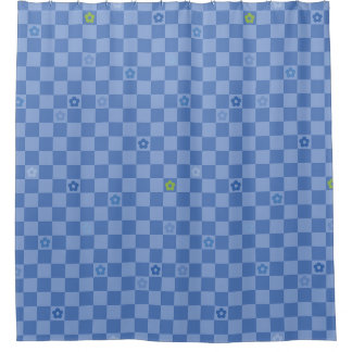 Cortina De Ducha Patrón de flores a cuadros nº 01 - azul claro