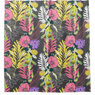 Cortina De Ducha Patrón de flores artísticas sin foco, hermoso tróp