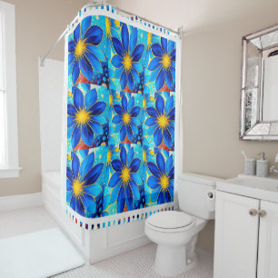 Cortina De Ducha Patrón de flores azules de bonito
