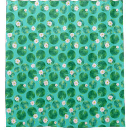 Cortina De Ducha Patrón de flores de lirio de agua blanca y almohad