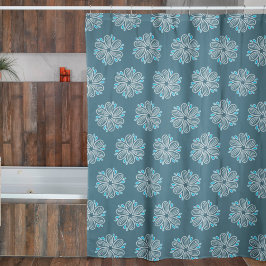 Cortina De Ducha Patrón de flores en azul y blanco