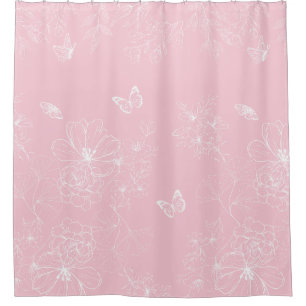 Cortina De Ducha Patrón de flores rosadas, floral, patrón, Minimali
