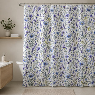 Cortina De Ducha Patrón de flores silvestres acuarela púrpura azul