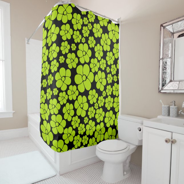 Cortina De Ducha Patrón de flores - Verde animado (In situ)
