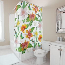 Cortina De Ducha Patrón de flores y mariposas tropicales