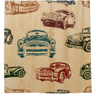 Cortina De Ducha Patrón de fondo de Ilustracion de coches de época