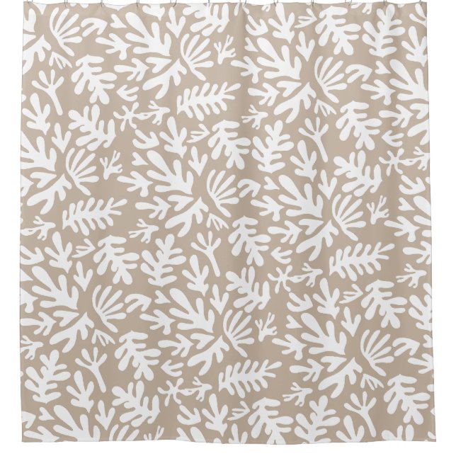 Cortina De Ducha Patrón de Formas Botánicas Neutras Beige Boho (Anverso)