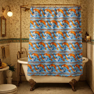Cortina De Ducha Patrón de friso de pez Koi Art Nouveau Retro